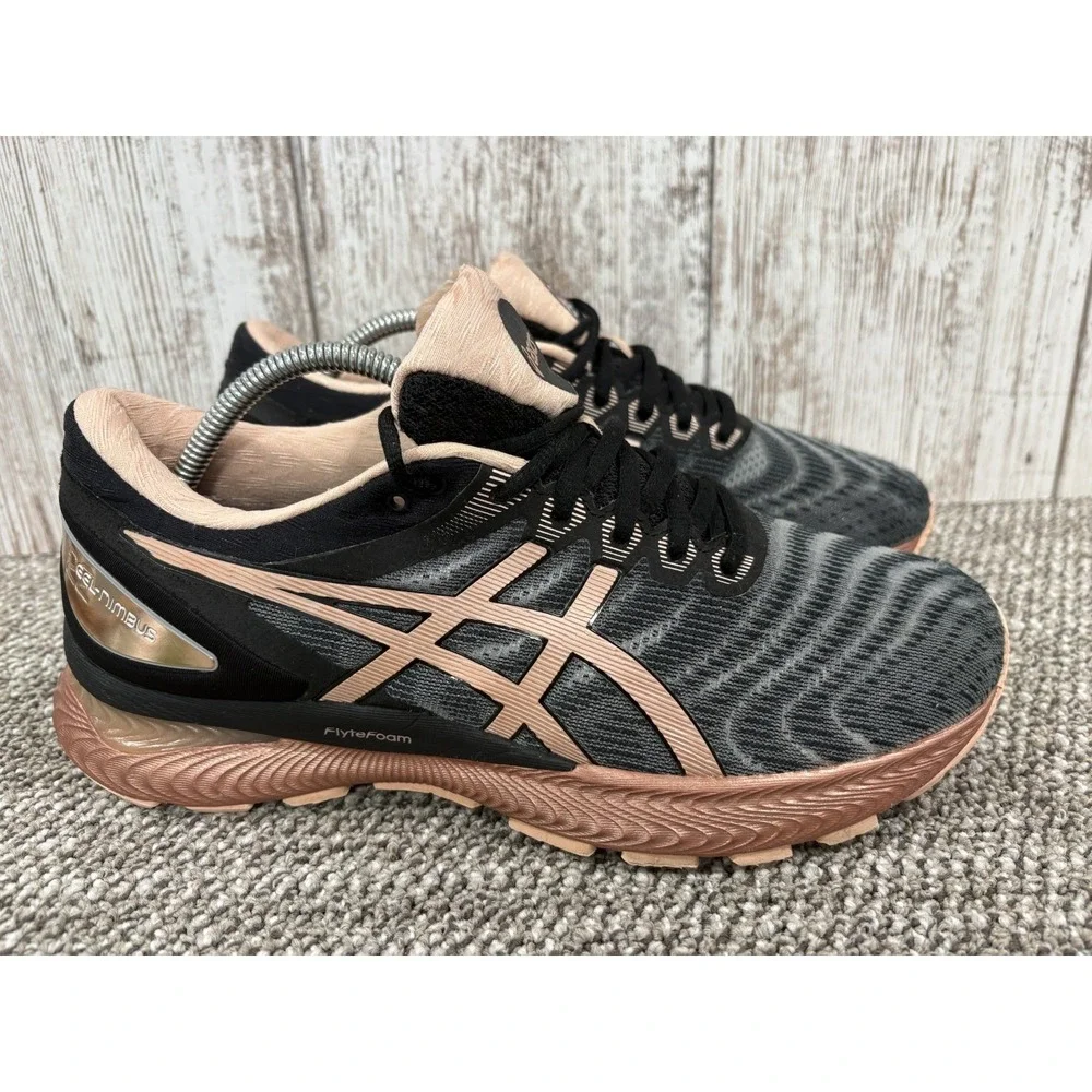 Asics Gel-Nimbus 22 Women's US 9.5 Black/Rose Gold Running Shoes